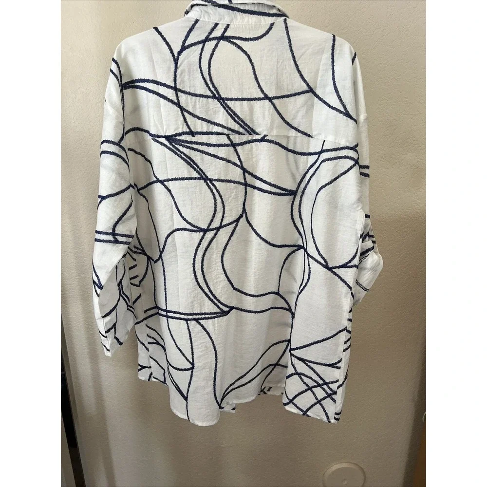 Soft Surroundings white and blue streak top Button Down Tunic blouse Large - Picture 7 of 10